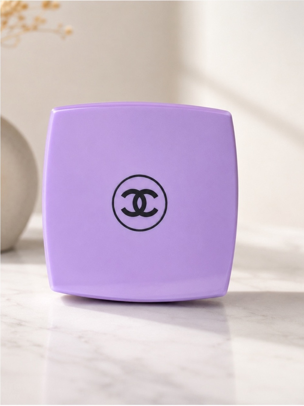 CHANEL Lavender Compact Mirror with Black Logo